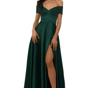 COPY - XSCAPE 2P Petite Off-The-Shoulder Satin Gown Dress